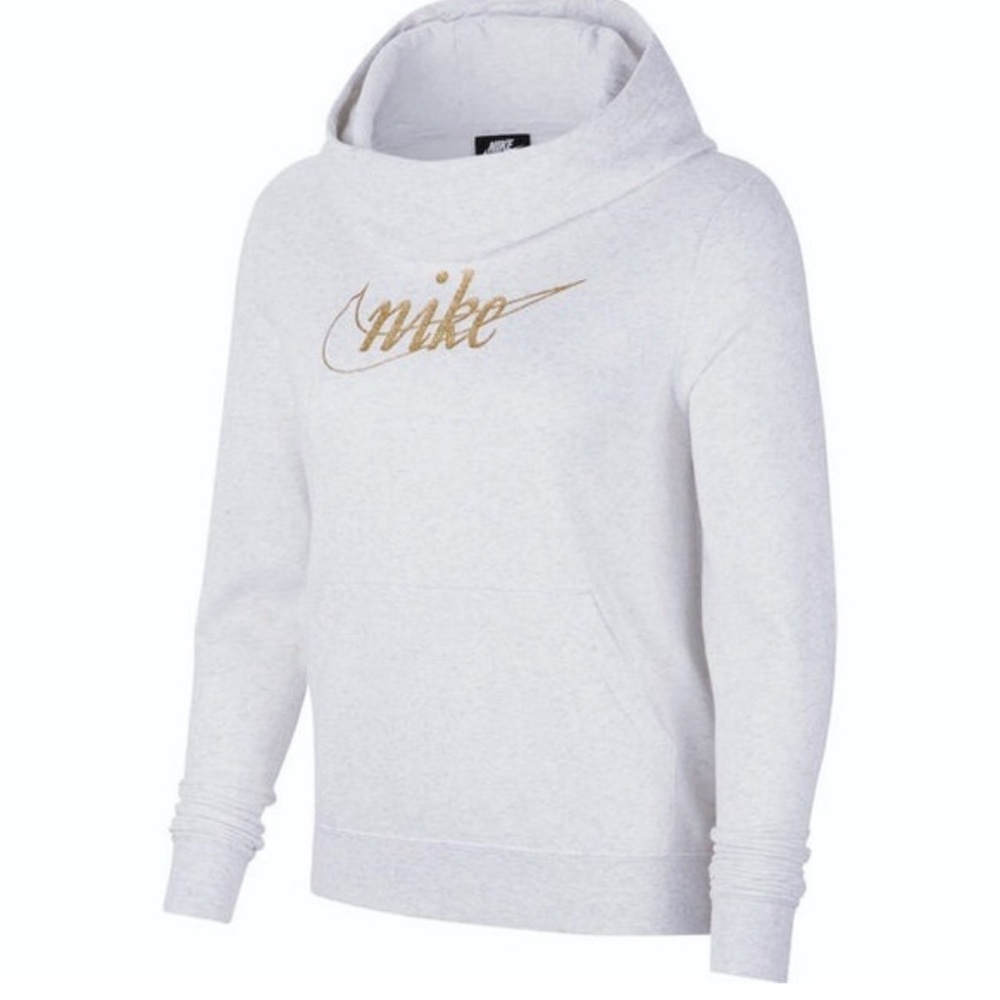 Nike Gray w/ Gold Glitter Swoosh Funnel-Neck Hoodie